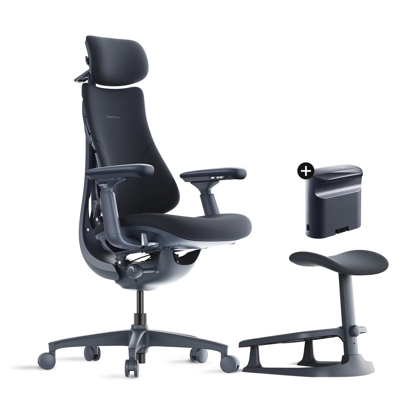 LiberNovo Dynamic Ergonomic Desk Chair + Footrest + Extra Rechargeable Power Pack Bundle - Comfy Home Office Chair with Adaptive Lumbar Support, 160° Recline & Built-in Spine Stretch, Black+45cm