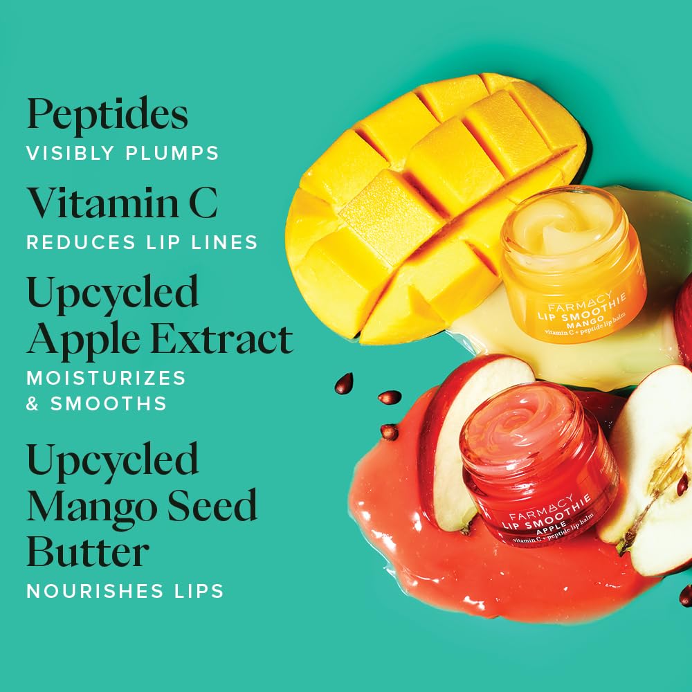 Farmacy Plump + Shine Lip Smoothie Duo - Peptide Lip Balm - Lip Moisturizer & Plumper with Vitamin C - Apple & Mango with High G