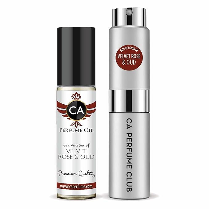 CA Perfume Duo Impression of Velvet Rose & Oud For Men Perfume Layering Set Mens Cologne Long Lasting Travel Size EDP + Body Oil Roll-On Bottle 0.27 Fl Oz+0.33 Fl Oz