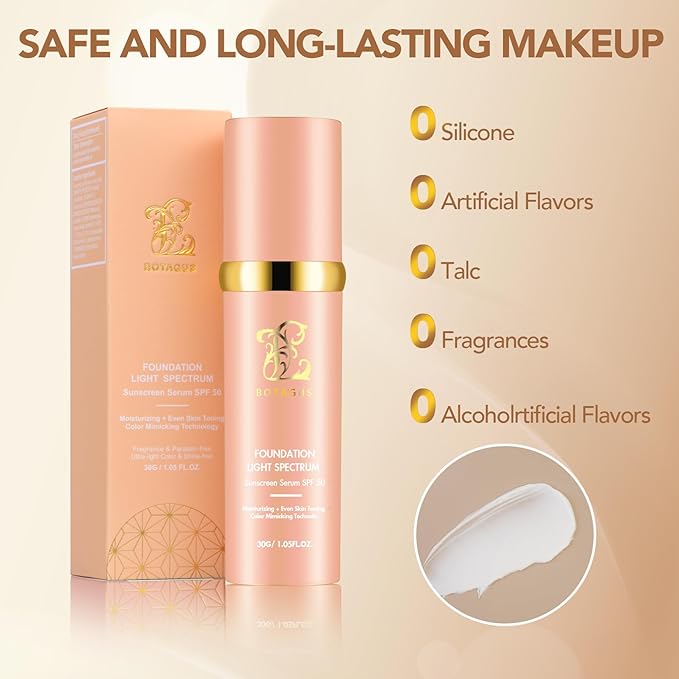 Foundation 4 in 1-Light Spectrum,4 in 1 Foundation Liquid, Protecting from Sun with SPF50 for Gym, Sports, Dancing Concealer Cosmetic Lightweight,Longwearing & Waterproof for Makeup (2 Pack)