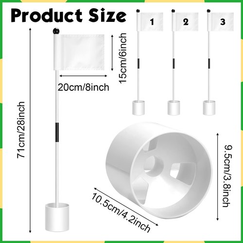 Lenwen 6 Set Golf Flagstick Golf Pin Flag Hole Cup Set Putting Green Flag and Poles Nylon Practice Portable 2 Section Design Putting Green Gifts for Yard Backyard Garden Driving Range(White)