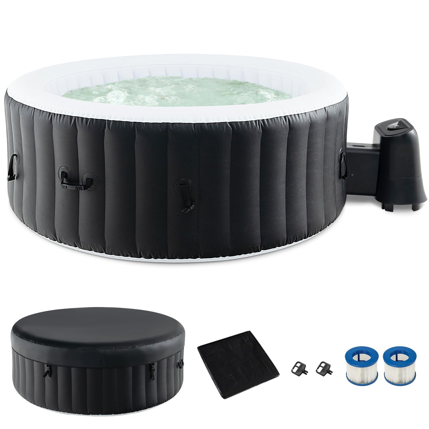 GYMAX Hot Tub, Inflatable Hot Tub with 110 Soothing Bubble Air Jets, Insulated Lockable Cover, Ground Mat & Filter Cartridges, Outdoor Blow Up Spa Tub for Backyard, Patio (Round, 2-4 Person)