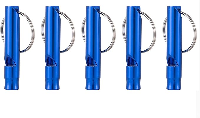 Set of 5 Extra Loud Whistles for Camping Hiking Hunting Outdoors Sports and Emergency Situations, Sturdy but Light Alumini...