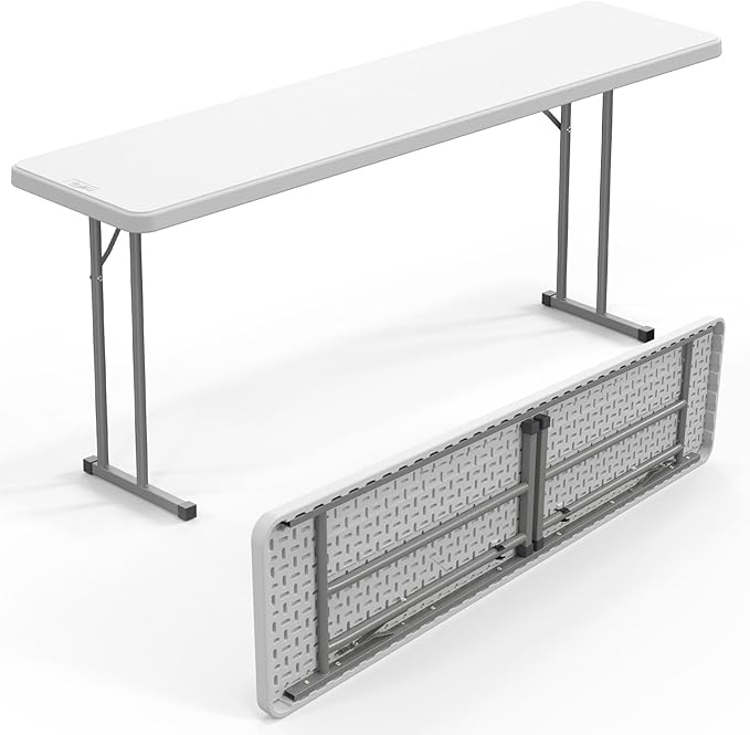 VINGLI 6 FT Narrow Folding Table,Premium Quality HDPE Material and Sturdy Metal Frame, Perfect for Buffet, Seminar, Party,...