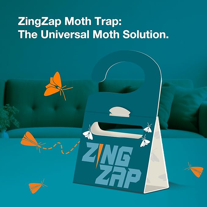 ZingZap Moth Trap 10-Pack, Slowly Releases Enhanced 2X Pheromones, Lures, Trap & Kill Pantry & Clothes Moths, Food, Wardrobe & Dresser Moth Treatment & Prevention, Odorless, Safe & Eco-Friendly
