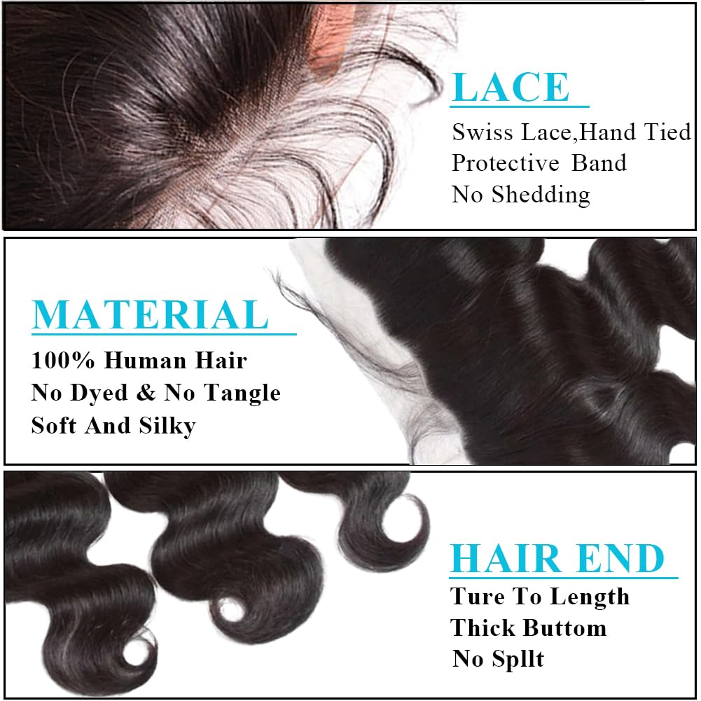 Anjudyreid 13x4 Ear to Ear HD Lace Frontal Closure 12A Unprocessed Brazilian Virgin Body Wave Human Hair 150% Density 12 Inch Fu