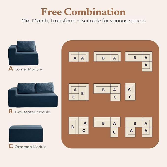 Furnify 40" Single Sofa for Adults, Upholstered Floor Sofa Couch with Pillow, Teddy Boucle Sofa for Bedroom Living Room, No Assembly Required (Teddy Boucle, Blue)