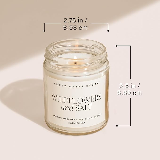 Sweet Water Decor Sandalwood Rose Candle - Green, Leafy, Winey, Rose and Guaiac Wood Scented Soy Floral Candles for Home - 9oz Clear Jar + Gold Lid, 40+ Hour Burn Time, Made in The USA