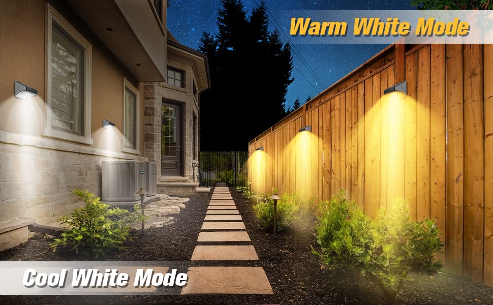 Bridika Solar Fence Lights, Fence Lights Fence Solar Lights Outdoor Waterproof Warm White & Daylight White LED Solar Lights for Backyard, Deck Railing, Stair Handrail and Wall (4 Packs, Plus Size)