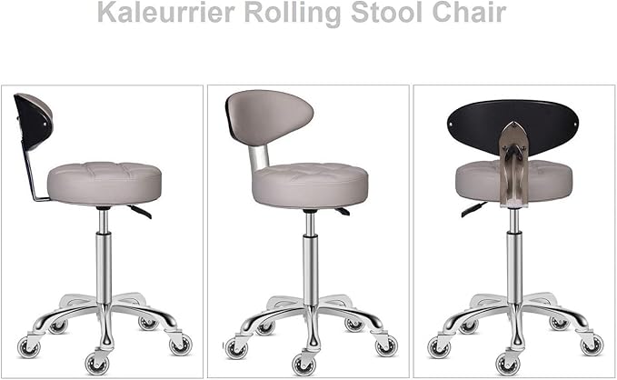 Kaleurrier Swivel Stool Chair Adjustable Height,Heavy Duty Hydraulic Rolling Metal Stool for Kitchen,Salon,Bar,Office,Massage (with Back Rest) (Grey)