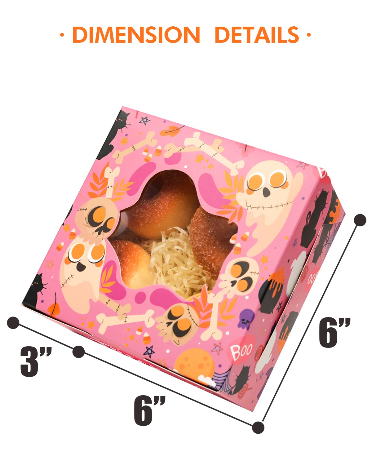 qiqee Halloween Bakery Box with Window 36packs 6x6x3 Spider Cookie Boxes Pastry Box for Halloween