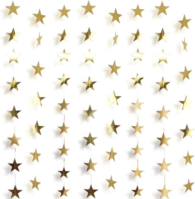 Rypyp 105Feet Gold Star Garland Hanging Graduation 2026 Party Supplies Decor- Golden Star Double Side Twinkle Paper Stars ...