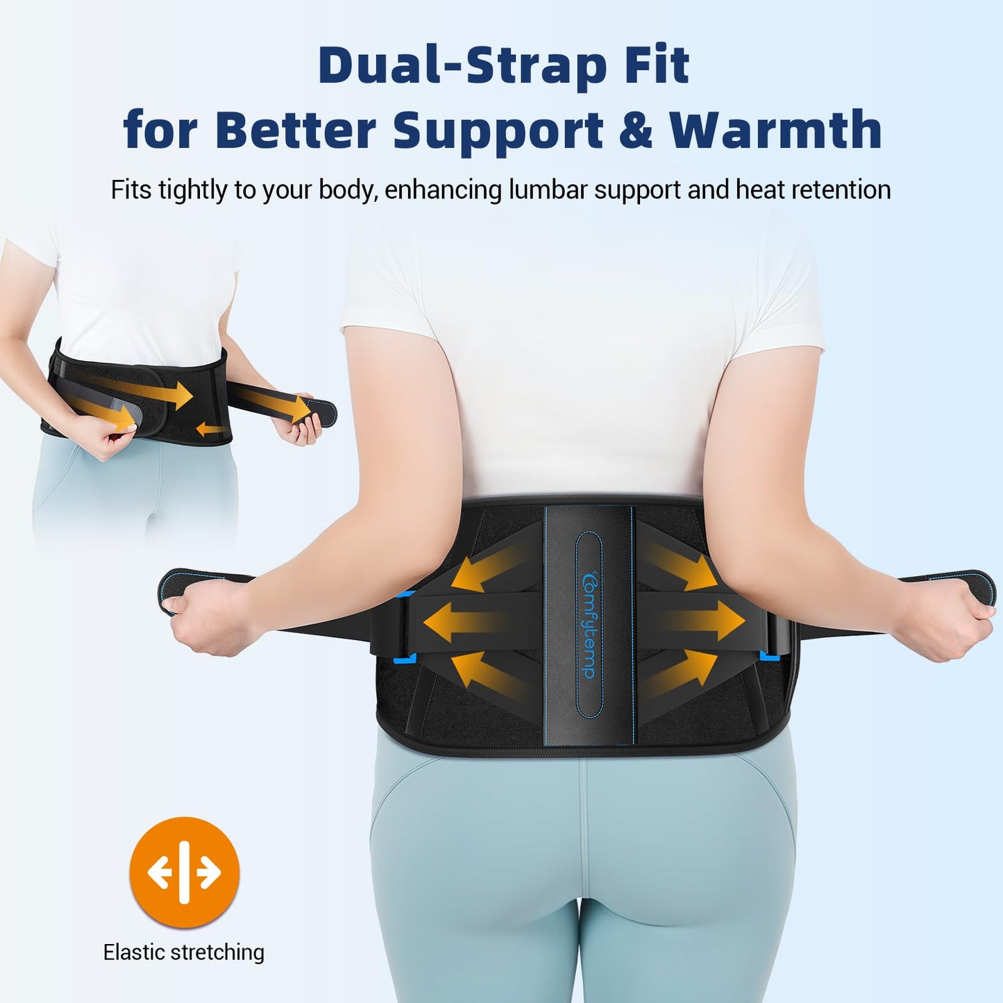 Comfytemp Cordless Heating Pad with Back Brace for Lower Back Pain Relief, Portable Wireless Heated Waist Belt Rechargeable Lumbar Support, 3 Heat 3 Timer, Birthday Gift for Men Women, 52"(No Massage)