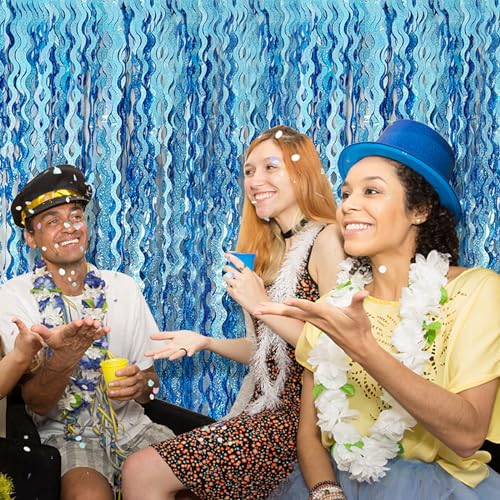 Tinsel Foil Fringe Curtains Wavy Backdrop for Parties Sparkle Metallic Wavy Foil Fringe Backdrop Curtain for Party Decorat...