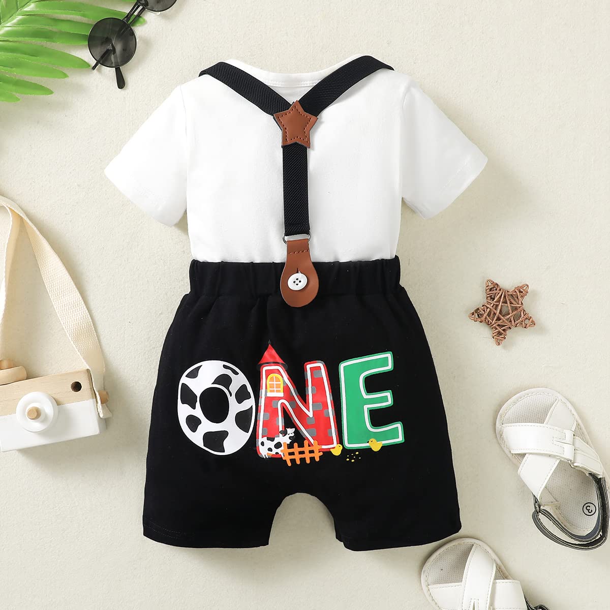 Farm Boy 1st Birthday Outfit - Boy's Black Short, 12-18 Months
