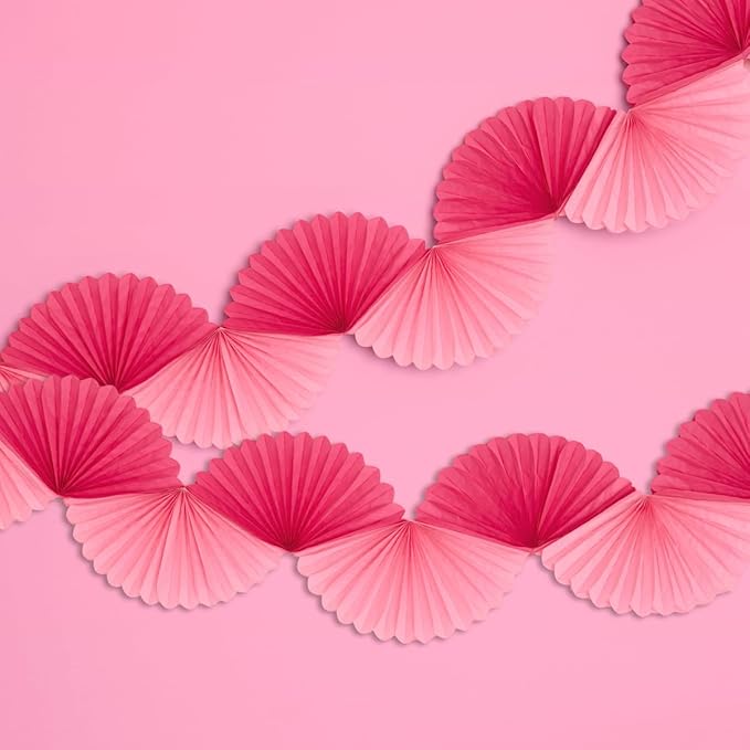 xo, Fetti Pink Paper Fan Garland - 6 Ft. | 3D Bachelorette Party Decorations, Birthday Party Supplies, Pink Preppy HBD, Ba...