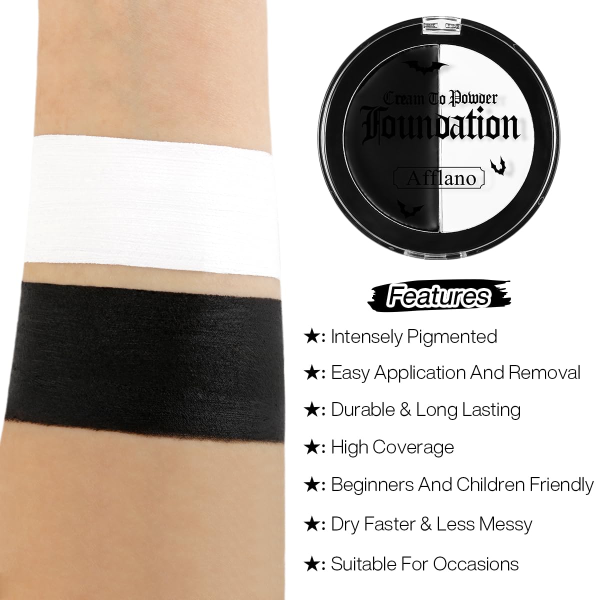 Halloween Black White Face Paint, Goth White Foundation Makeup Cream To Powder Greasepaint, Emo Gothic Clown Cosplay Face Painti