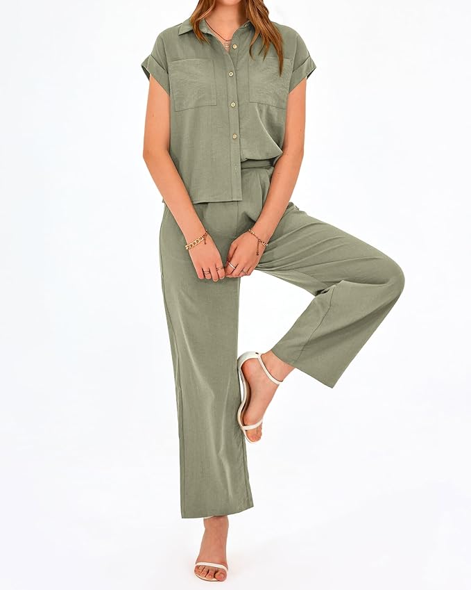 PRETTYGARDEN Womens 2 Piece sets Summer Cap Sleeve Tops Palazzo Pants Dressy Casual Vacation Travel Outfits Tracksuits
