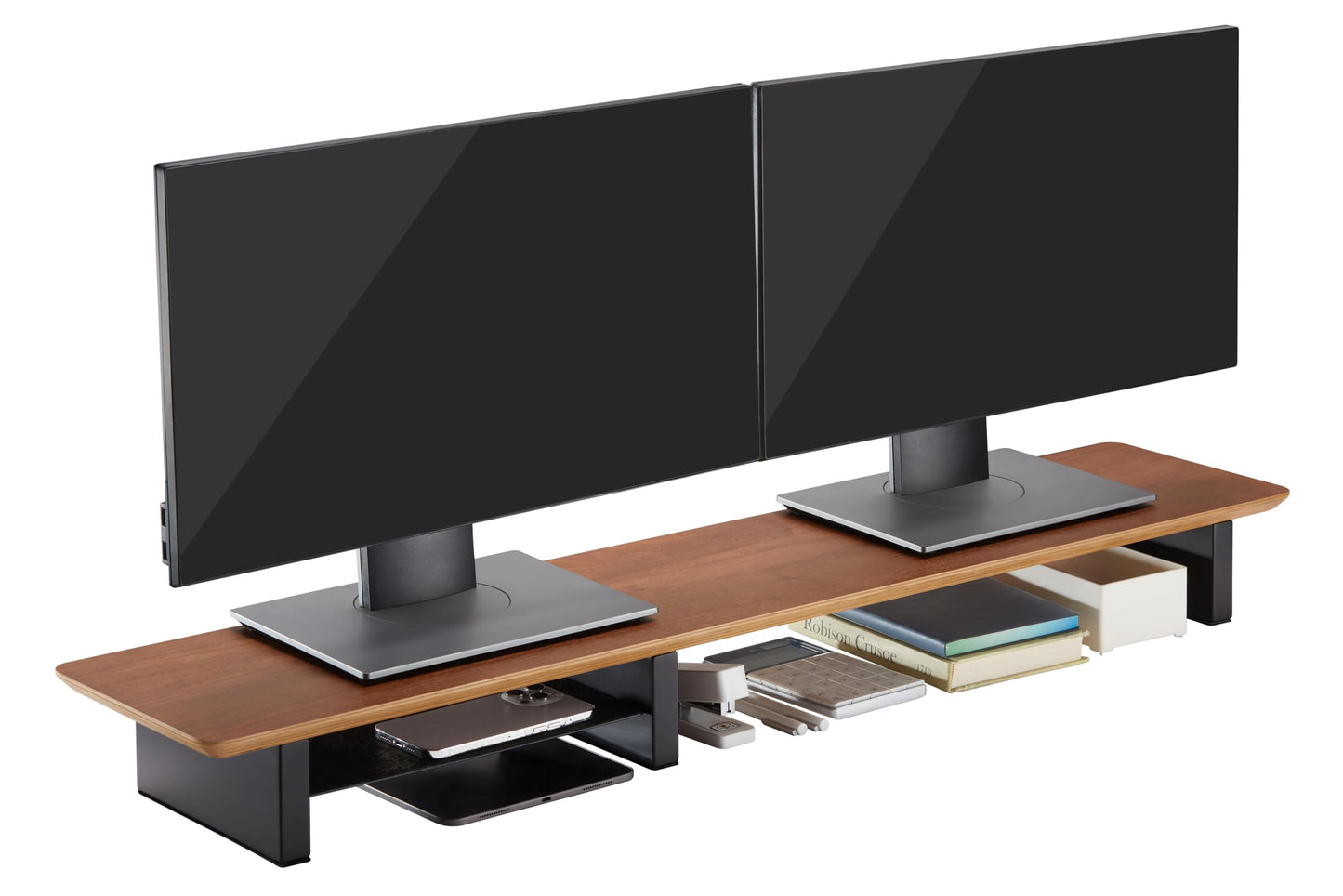Ive Design Walnut Monitor Stand For Desk (44 Inch) Large Monitor Stands For 2 Monitors, Desk Shelf For Top Of Desk Walnut Monito