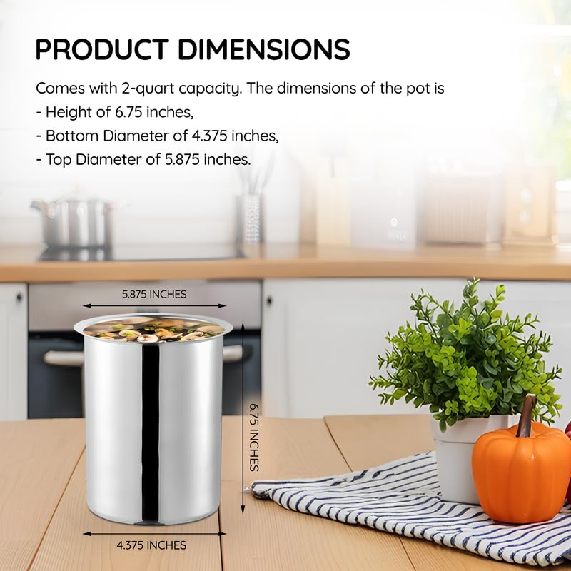 OCS Parts 2 Quart Bain Marie Pot with Lid Set | 6-3/4" x 4-3/8" Stainless Steel Pot for Warm or Cold Food, Home Kitchens, Stovetop, Steam Tables, Catered Events, Soup Warmers or Buffet and Salad Bars