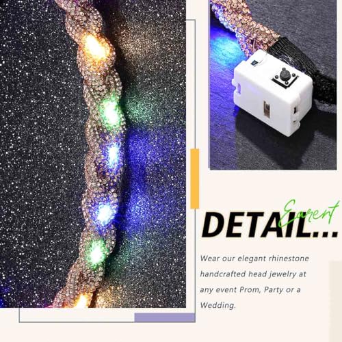 EARENT Light Up Rave Headband Gold Glow Rhinestone Hair Accessories for Women