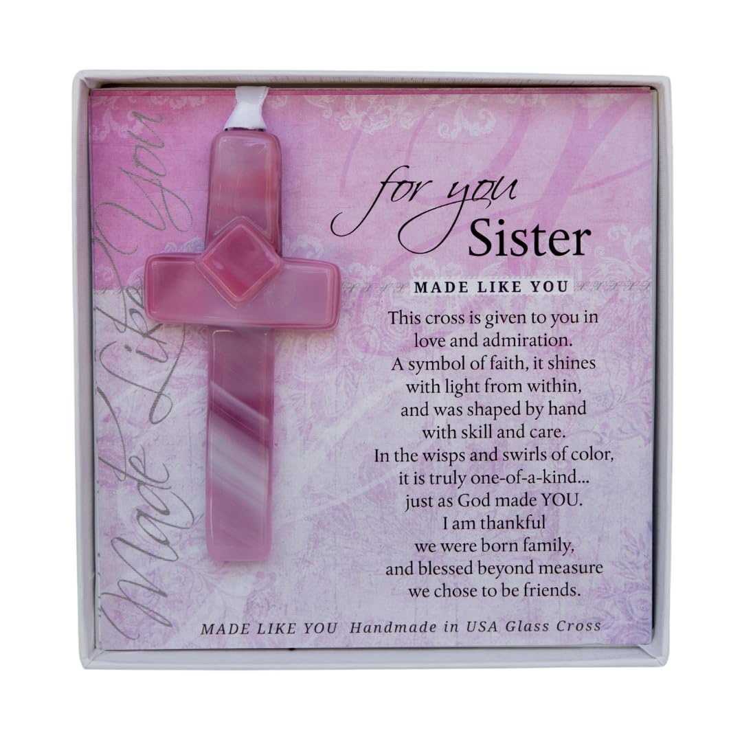 Christian Gift for Sister - Handmade in USA Glass Cross for Sister with Poem- Sister Gift on Christmas, Mother's Day, Birthday-Sister to Sister Gift
