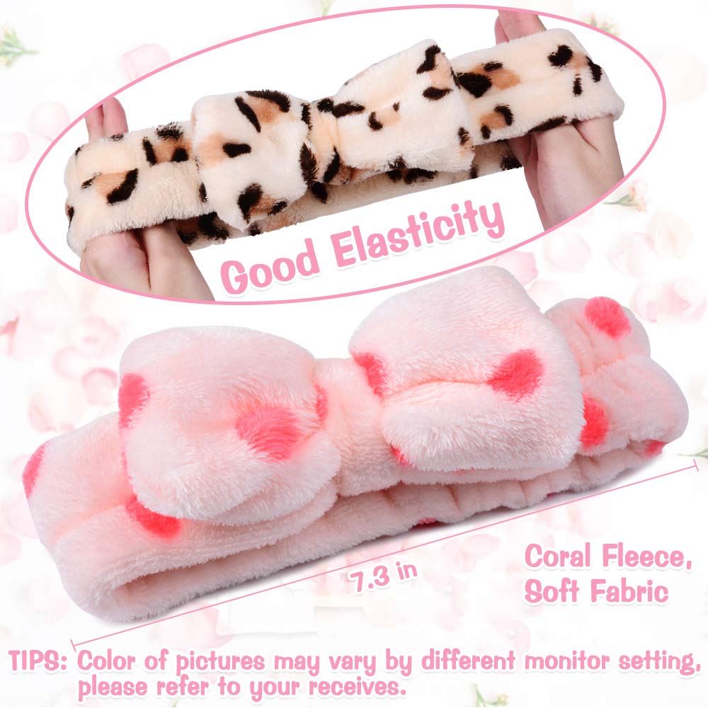 UMIKU 8 Pack Spa Headband for Women Facial Makeup Headband Soft Coral Fleece Christmas Stocking Stuffers Bow Hair Band Head Wrap