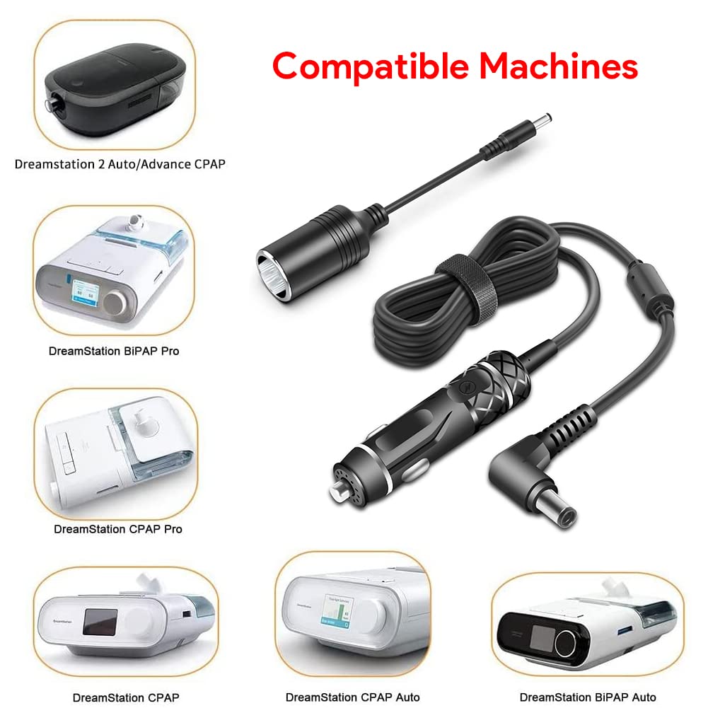 HKY 12V DC Power Cord Cable for Philips Respironics Dreamstation 2 Auto CPAP/BiPAP Advanced,DreamStation CPAP Pro/Auto/BiPAP Pro/Auto BiPAP/All DreamStation CPAP Machine Cigarette Lighter Plug