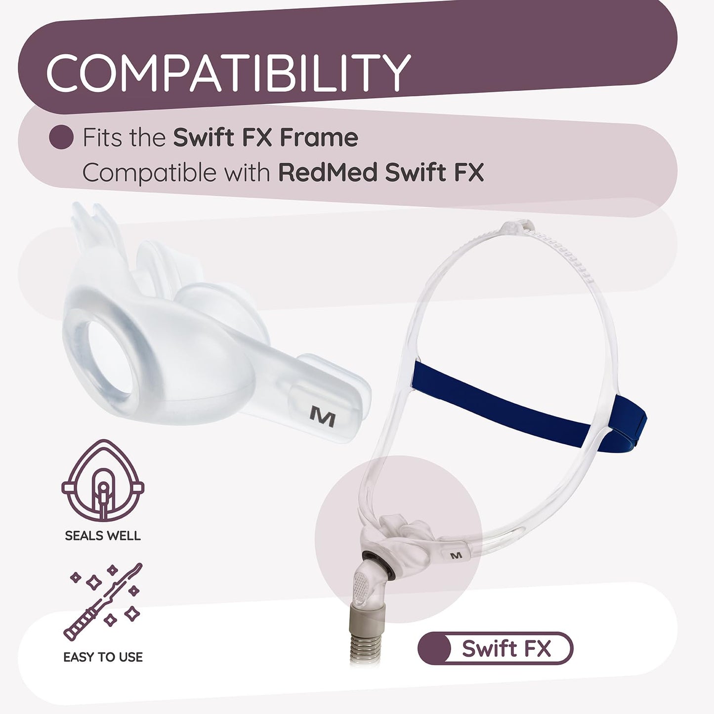 Ximoon FX Nasal Pillow CPAP Mask with Headgear Replacement for Resmed Swift FX - Adjustable Headband Frame and Medium Nasal Pillows C Pap Supplies Part for Swift FX
