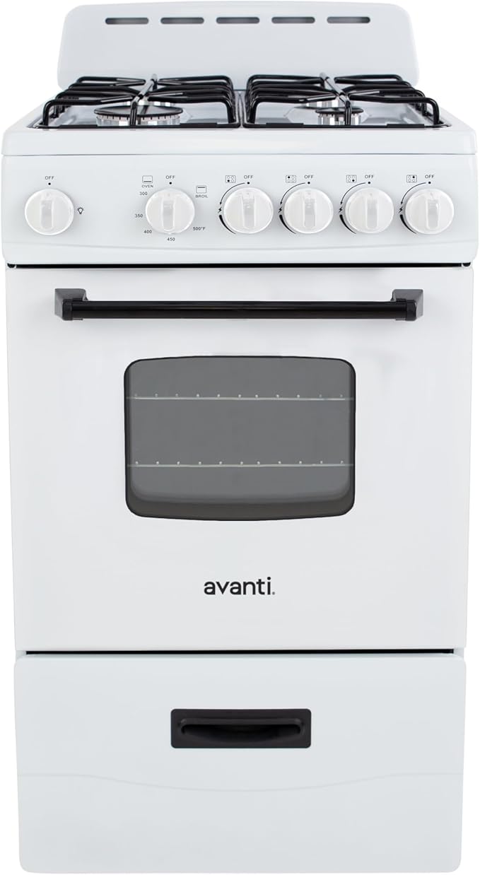 Avanti Gas Range Oven, Compact Freestanding Design, 4 Sealed Burners with Electronic Ignition, 2.1 Cu.Ft. Capacity Feature...