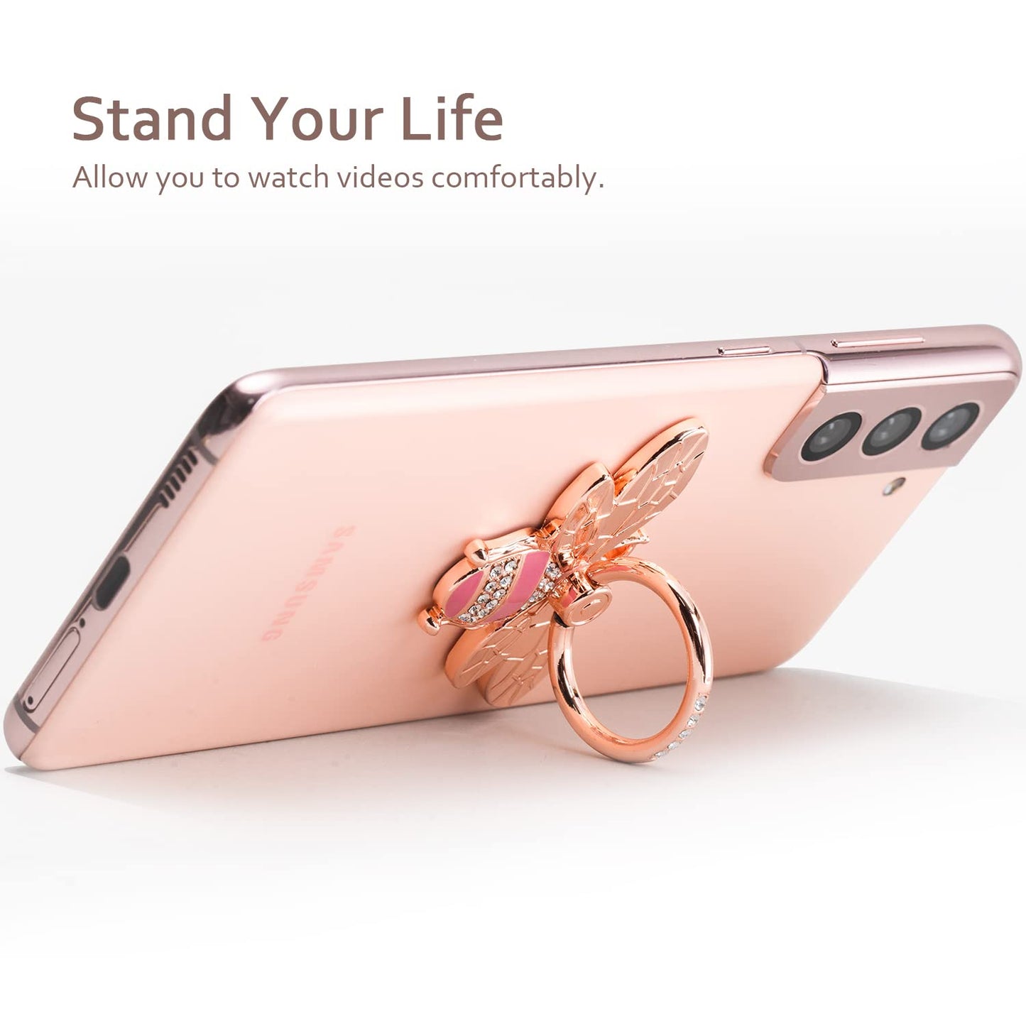 Allengel Cute Bee Phone Ring Grip Holder, Bling Phone Ring Holder Finger Kickstand Grip Compatible With Iphone And Android Phone