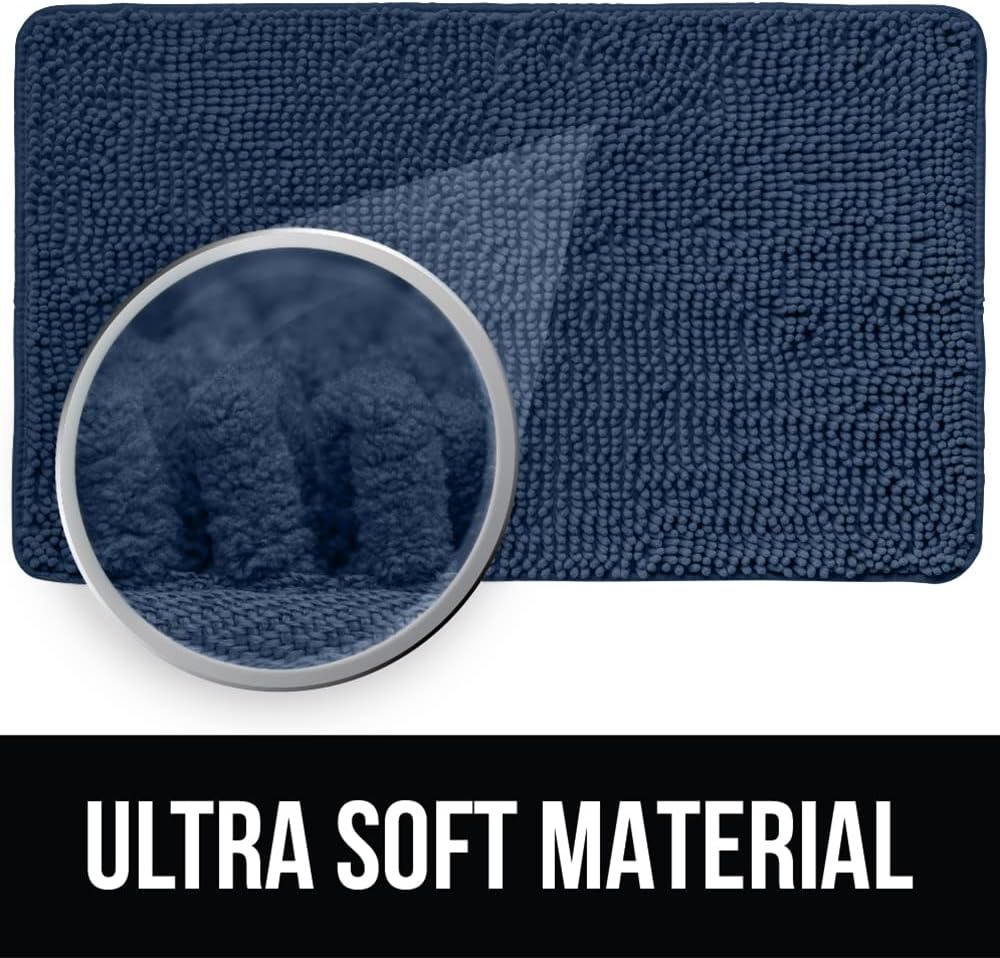 KANGAROO Bathroom Rugs, Chenille Soft Absorbent Bath Rug, Shaggy Shower Mat, Quick Dry Machine Wash Bathmat, Plush Carpet Mats for Tub, Bathtub and Room Home Decor Accessories, 42x24, Navy Blue
