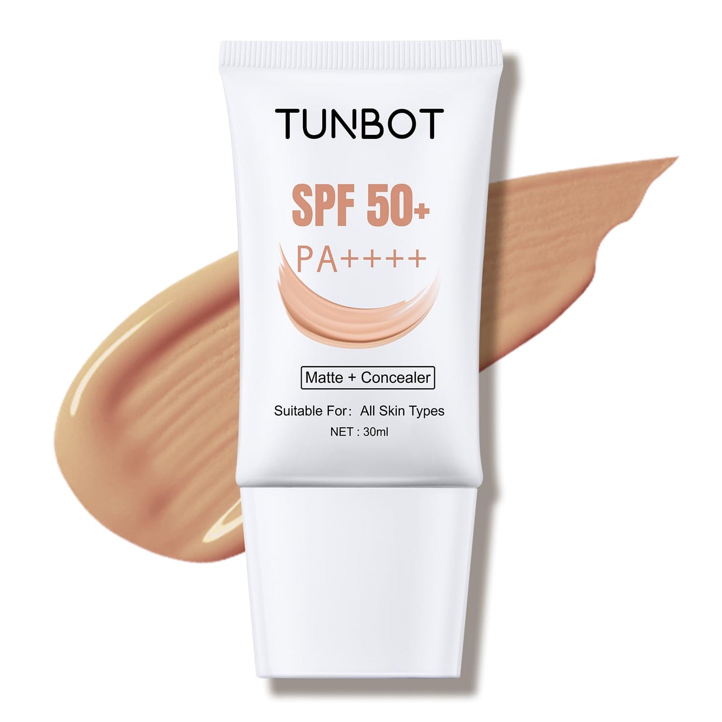 TUNBOT Long Lasting Concealer Foundation, SPF 50, Makeup to Cover Facial Imperfections, Unscented Foundation for All Skin Types