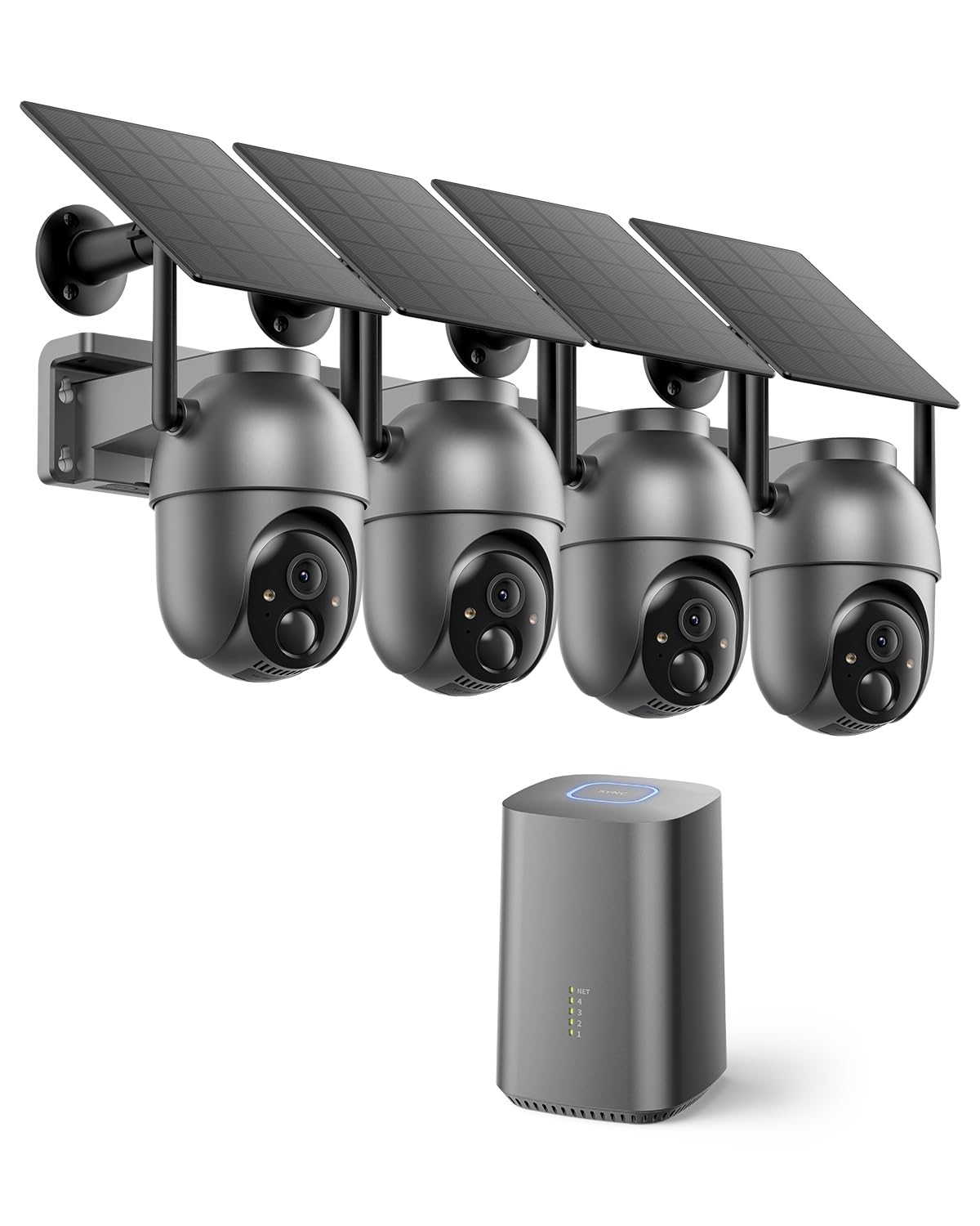 SEHMUA Security Cameras Wireless Outdoor (4-cam-kit), No Subscription Required, Color Night Vision, 360° PTZ, 4MP Live View, Instant Alerts, Solar Security Camera System Works 2.4G & 5G WiFi for House