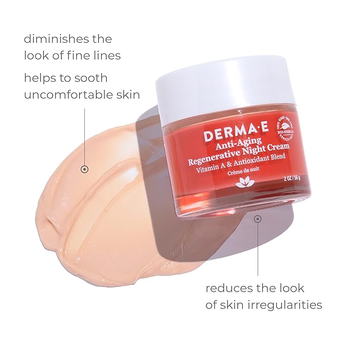 Derma E Anti-Aging Regenerative Night Cream – Firming Astaxanthin Moisturizer For Face – Lightweight Overnight Anti-Wrinkle Cream With Jojoba Oil And Vitamin E, 2 oz