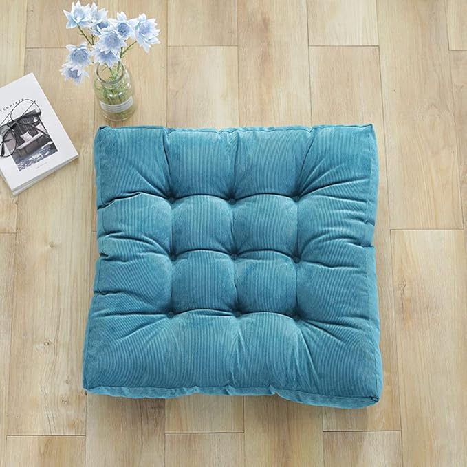 Tiita Floor Cushions Pillows Set of 2 Patio Seat Cushion Pads Square Chair Pad for Indoor/Outdoor Chairs Sitting 22" x 22" Throw Pillow, Blue