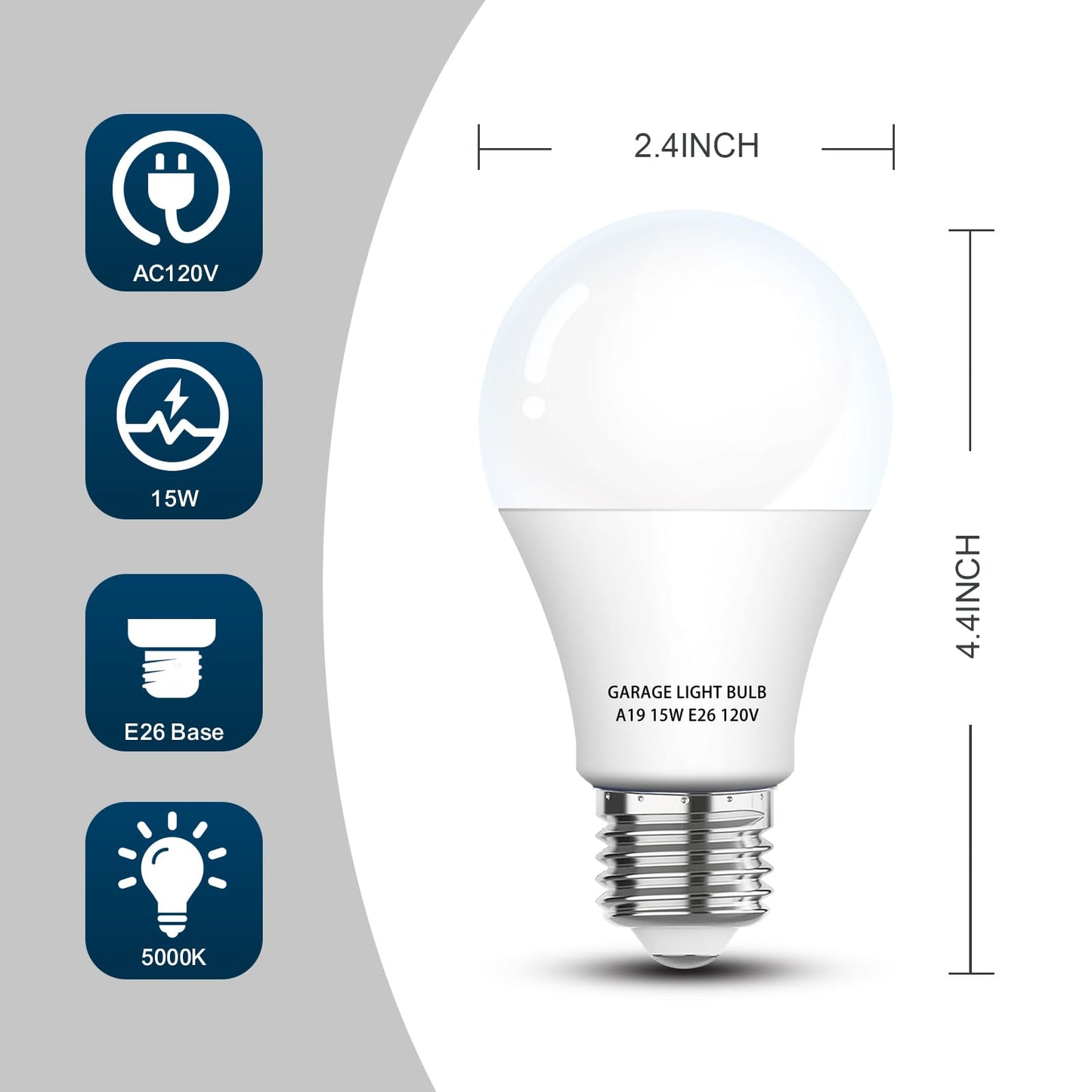 LOXYEE Garage Door Opener LED Light Bulb 2 Pack，15W Equivalent to 100W Garage Light Bulb,A19 5000K Daylight White E26 Base 120V Outdoor Light Bulbs,Minimize Interference,Dimmable