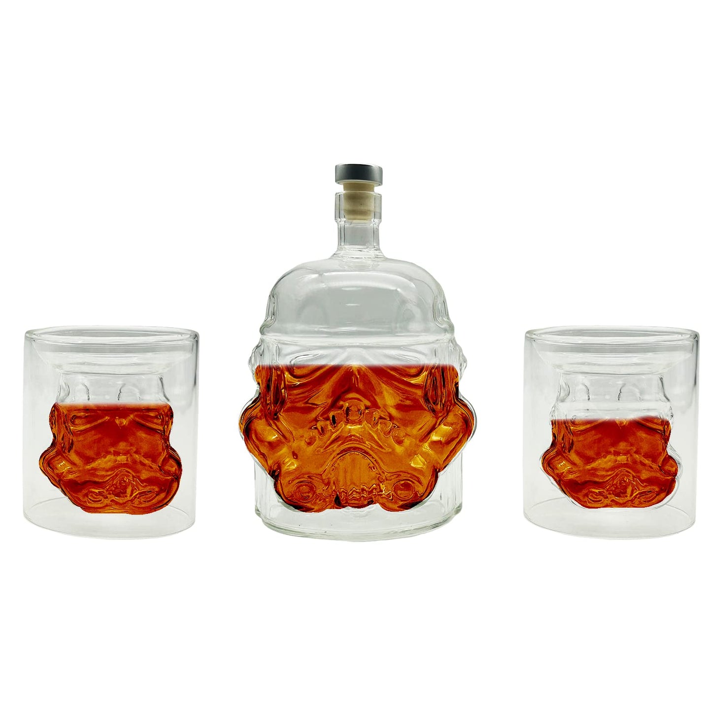 Tfwadmx 750ml Transparent Creative Whisky Decanter, Whiskey Carafe, Set with 2 Wine Glasses (5oz), Whiskey Glasses for Wine Scotch Bourbon, Scotch, Vodka, Christmas Gift for Men Women