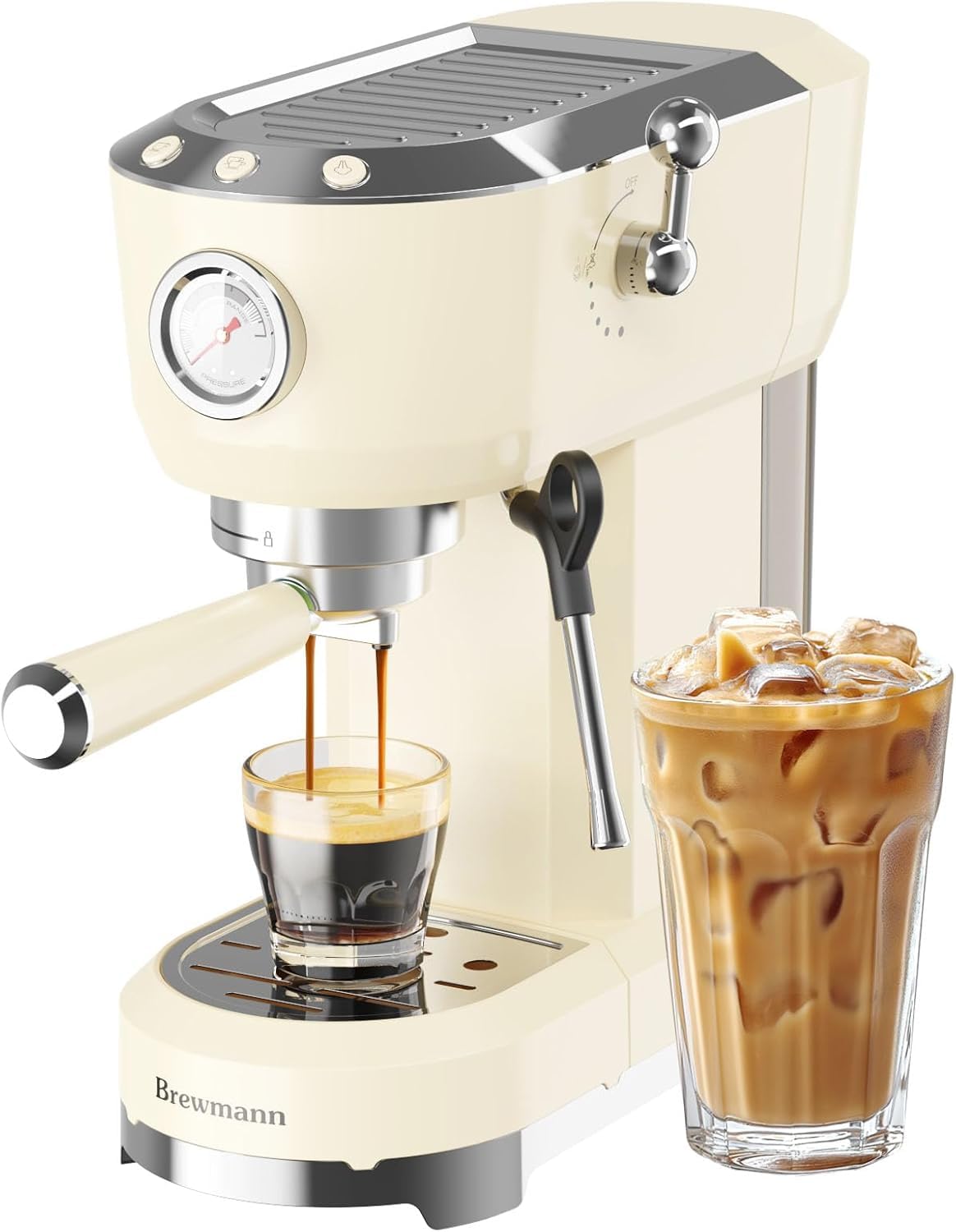 Brewmann Espresso Machine 20 Bar, Latte and Cappuccino Machine with Steam Milk Frother, Fast Heating, Professional Espresso Maker for Home, 42oz Removable Water Tank, Cream