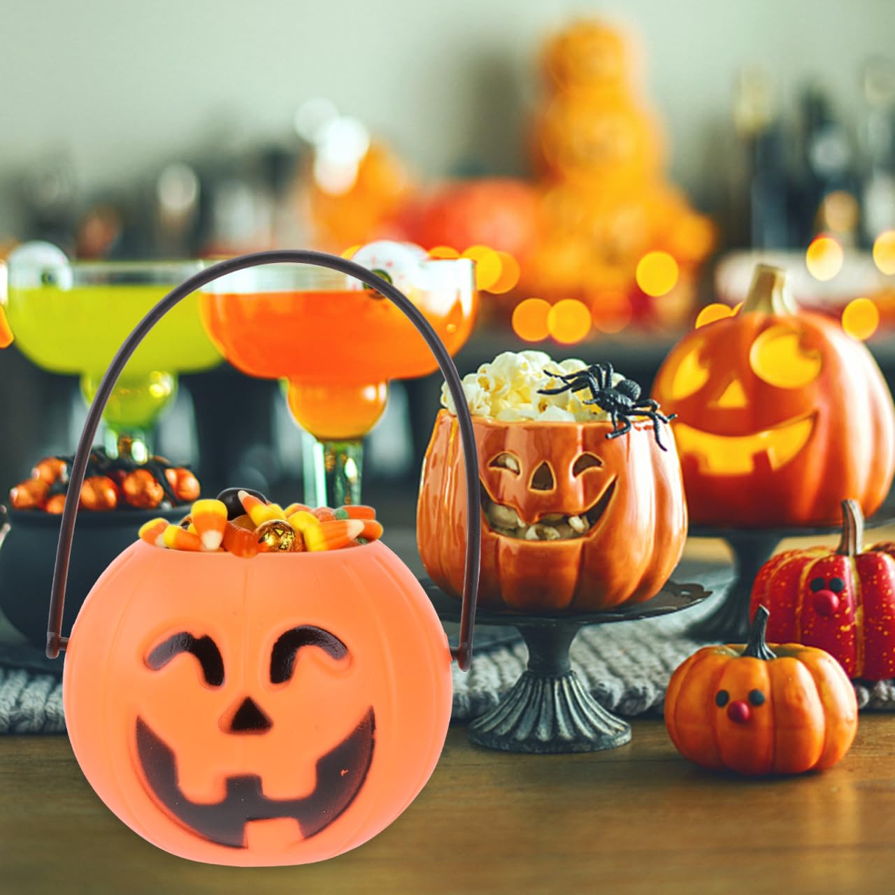 Cabilock 36pcs Halloween Mini Pumpkin Bucket, Plastic Trick Treat Candy Holder for Kids Halloween Party Supplies, Smiling Eyes Pumpkin Pail for Candy Storage and Decorations