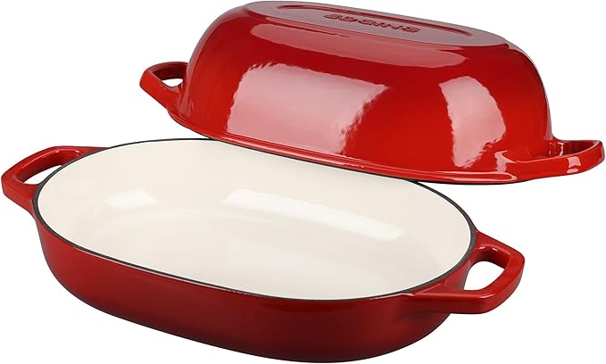 Enameled Cast Iron Oval Dutch Oven Pot with Lid, Dutch Oven for Sourdough Bread Baking, Oval Bread Pan, Bread Oven, Bread Dutch Oven, 7qt, Red