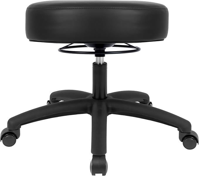 Chair Master 17" Round Vinyl Fabric Stool, Table Height, 360 deg Level Activation, Heavy Duty, Lab, Medical, Garage, Home, Spa, Cleanroom (Self Braking, Black)
