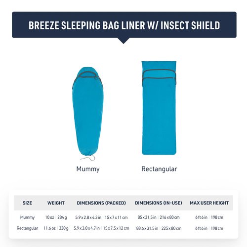 Sea to Summit Breeze Sleeping Bag Liner w/Permethrin, Rectangular w/Pillow Sleeve