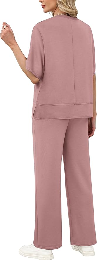 XIEERDUO Women's Side Slit Lounge Sets 2 Piece Travel Outfits Airport Tracksuit Oversized Wide Leg Loungewear S-3XL
