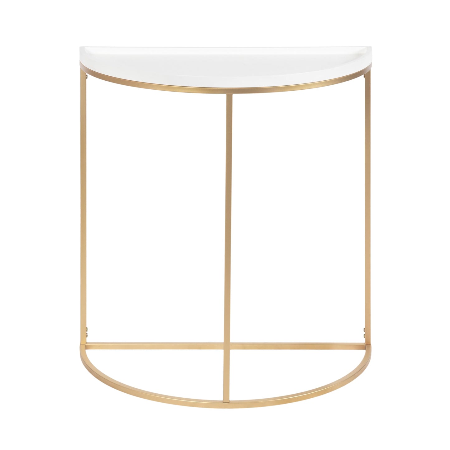 Kate and Laurel Dorrah Modern Round Console Table; 28 x 14 x 30; White and Gold; Glam Half-Circle Entryway Table for Storage; Organization; and Display