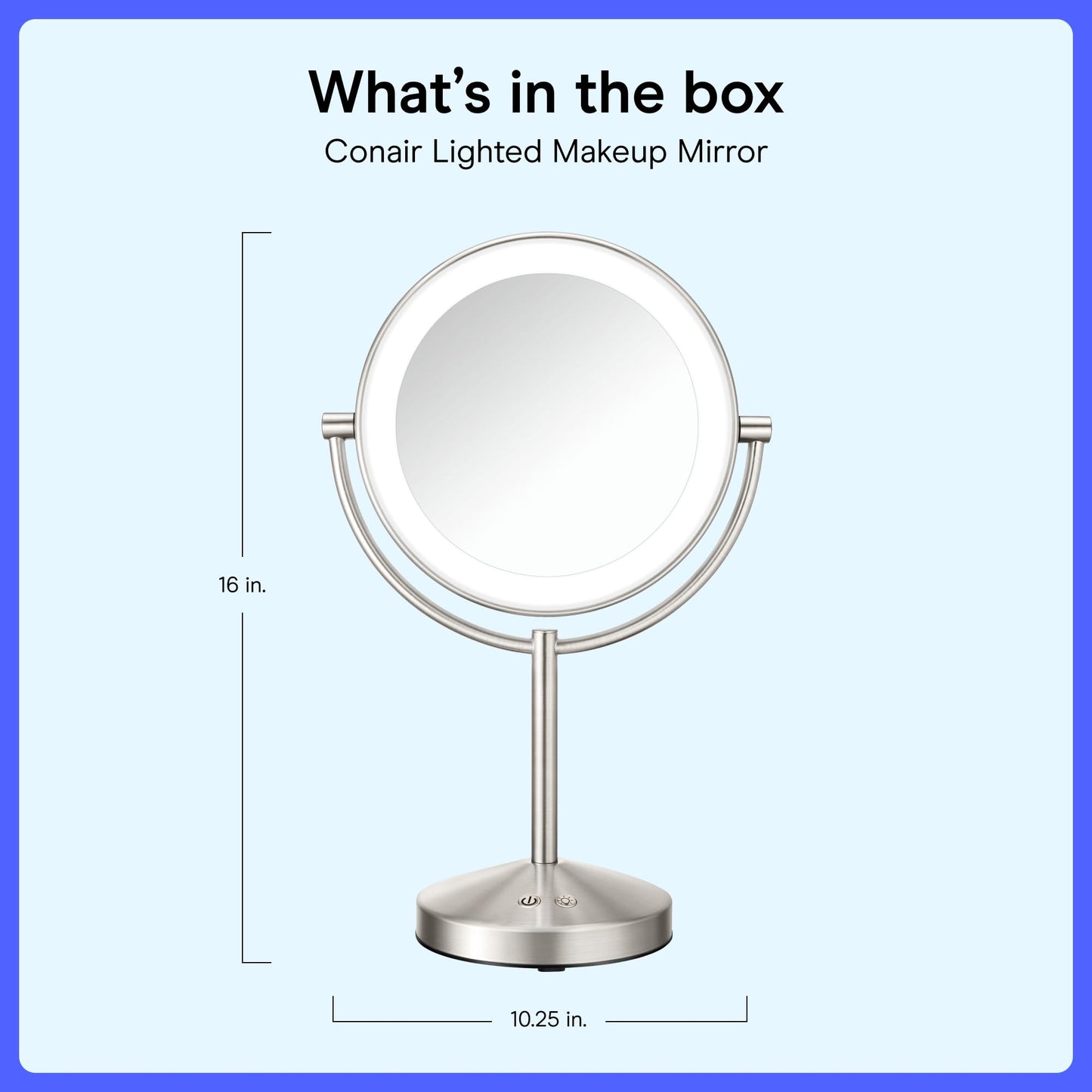Conair Lighted Makeup Mirror, Double-Sided Vanity Mirror with 1X/10X Magnification, 3 Color Modes and 360 Rotation, Satin Nickel, BE401X2