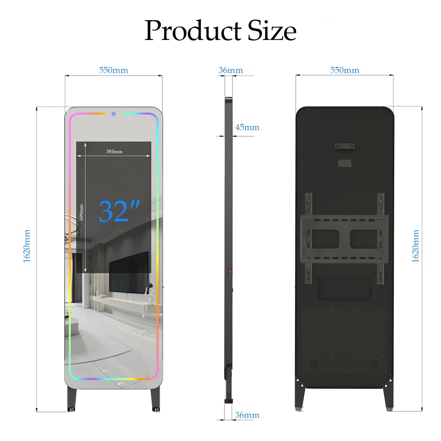 MirrorFit Pro Smart Gym Mirror for Home Gym, 32" HD Touch-Screen + 63" Reflective Surface, Andriod 12 OS Support Various APP, Fitness Machine for Home Workout, Workout Equipment/Fitness/Dance/Yoga