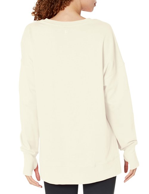 Sweaty Betty Women's After Class Longline Crewneck With Side Slit Sweatshirt, Lily White, X-Small