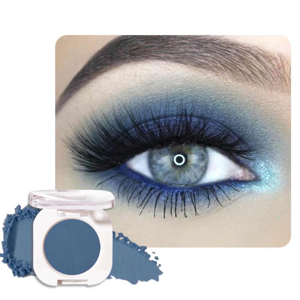 WanTuoluo Blue Matte Eyeshadow Palette for Women, Single Monochrome Eye Shadow Makeup, Shiny Pressed Powder, Blendable Natural s