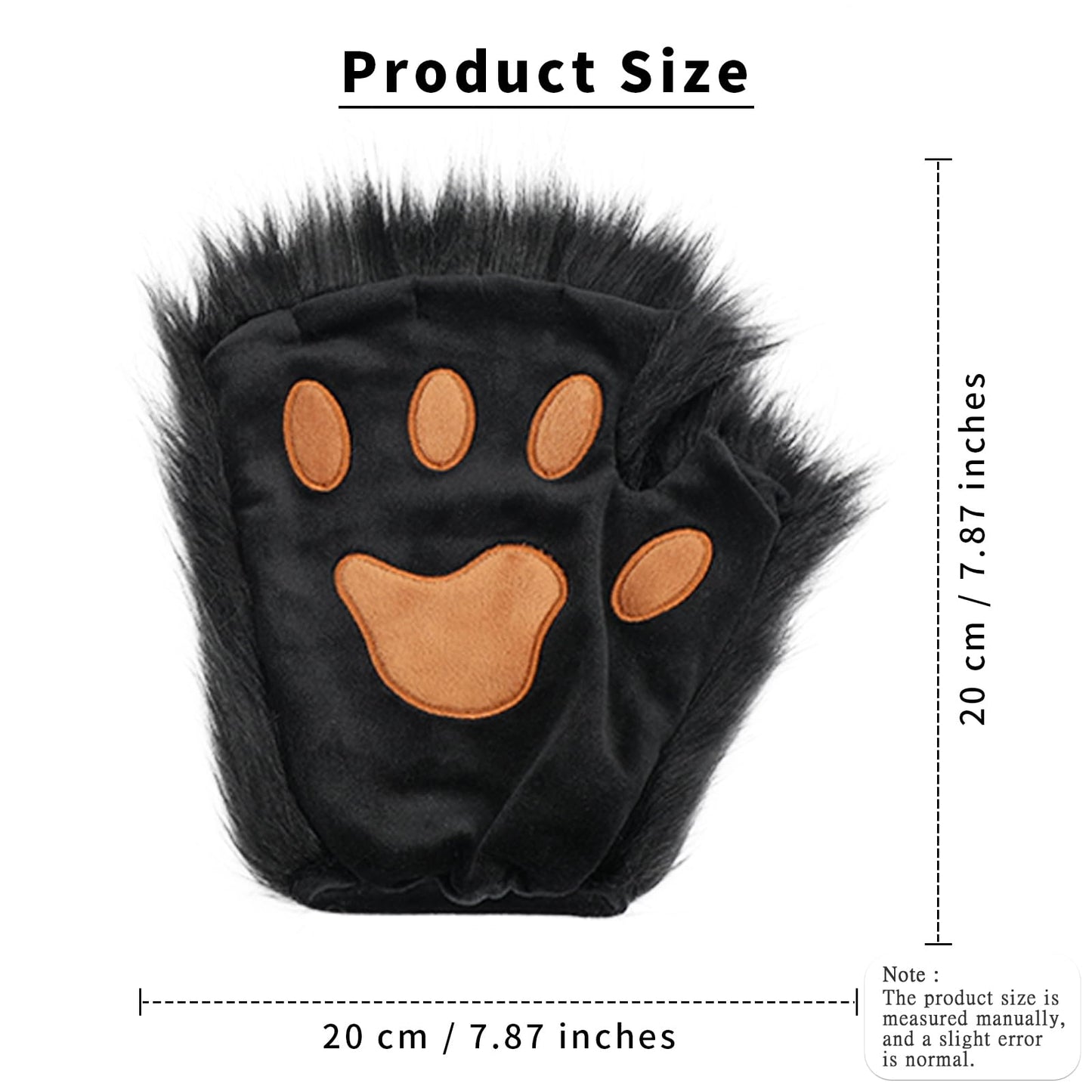 HAOAN Faux Fur Half Face Mask Paw Gloves Wolf Fox Tail and Leather Necklace Set Costume for Halloween Cosplay Party Black